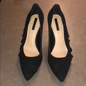 Tahari Black Suede Ruffle Banter Pump